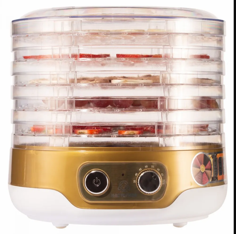 Сушка для овощей и фруктов Мастерица EFD-3051 бело-золотистый 5 поддонов+поддон д/пастилы 250Вт D26