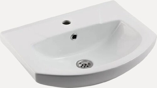 Изображение товара Мебельная раковина Rosa Элеганс 50 накладная, фаянсовая, со встроенным сливом-переливом, белая, раковина для ванной, полукруглая