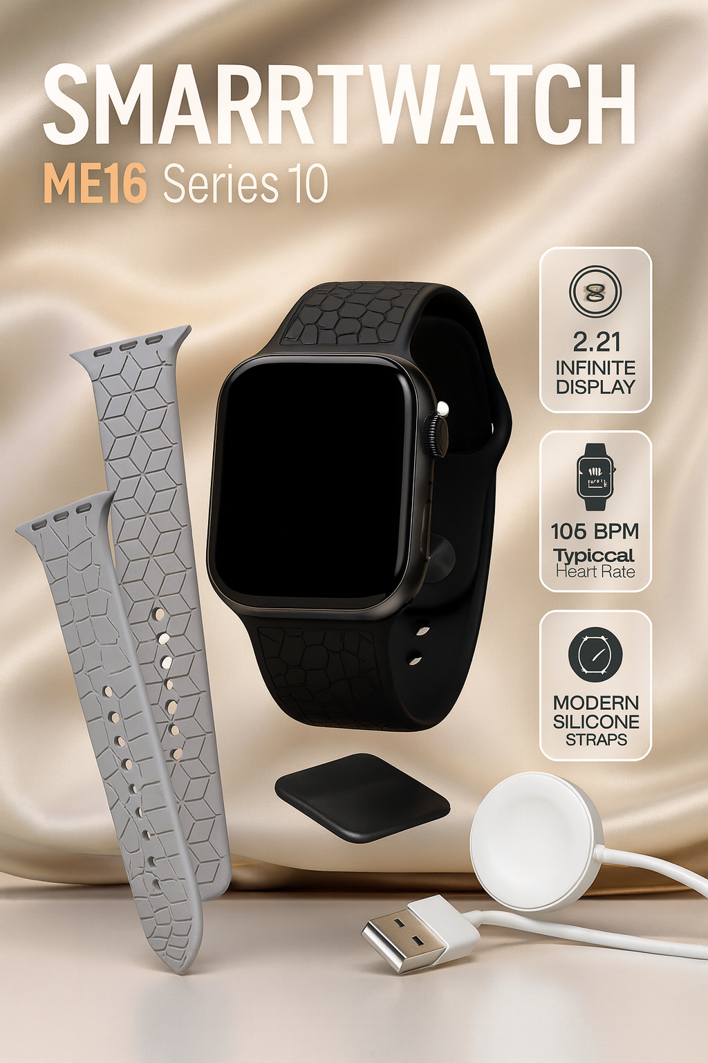Умные смарт-часы WATCH ME16: Bluetooth, фитнес-трекер, уведомления, черные