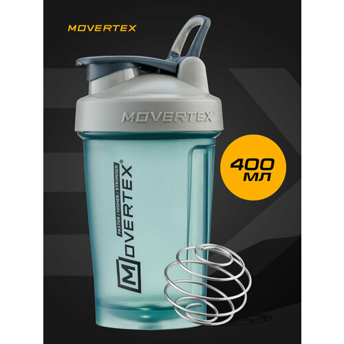 Шейкер спортивный для протеина и коктейлей с пружиной - венчиком, объём по мерной шкале 400 мл, общий объем 500 мл, MOVERTEX