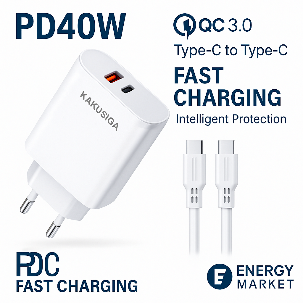 Кабель питания KAKUSIGA Type-C PD40W, для iPhone, Android, белый