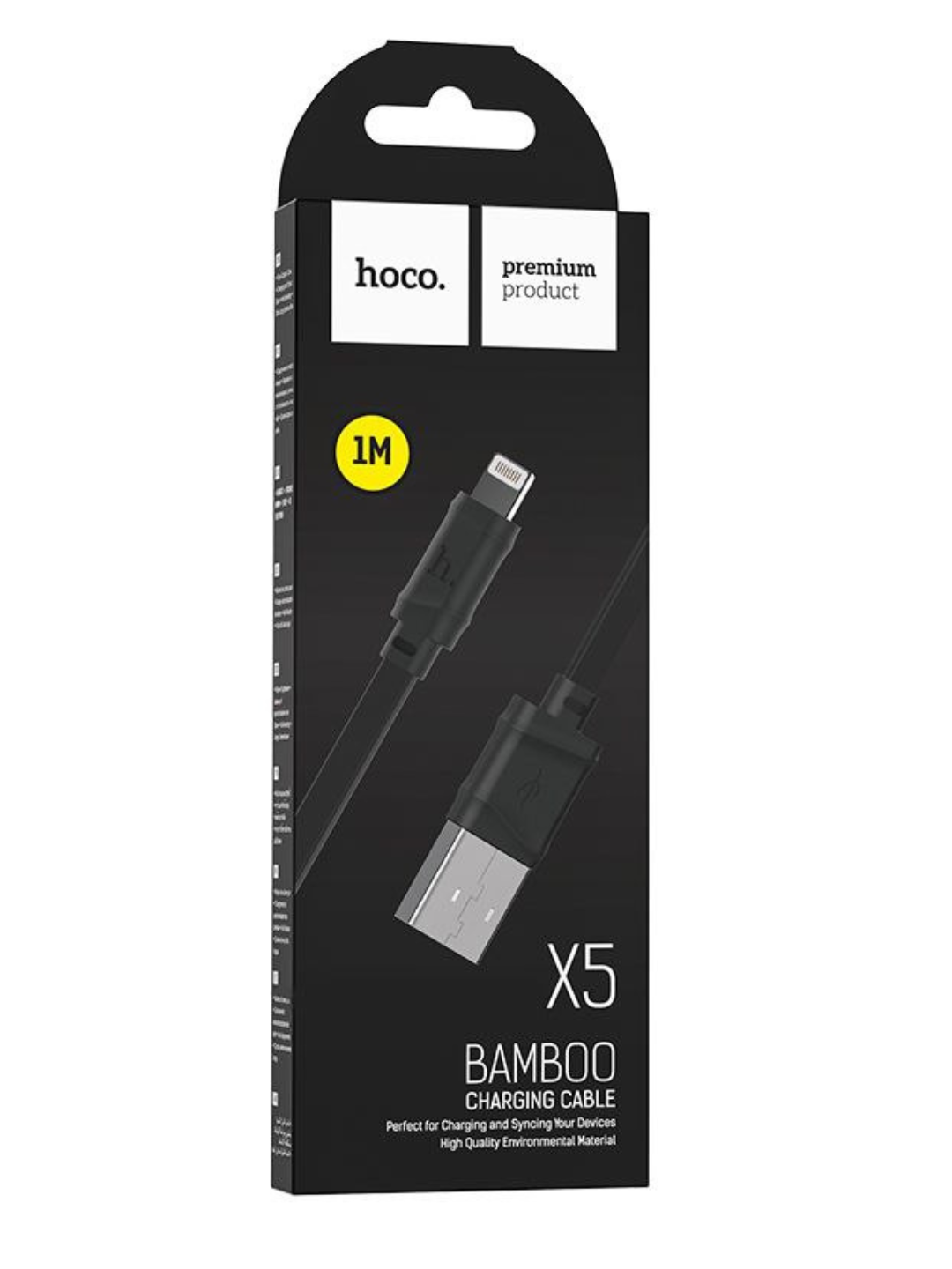 Кабель для телефона HOCO "X5", для iPhone, длина 1 м, плоский, черный — фото 1