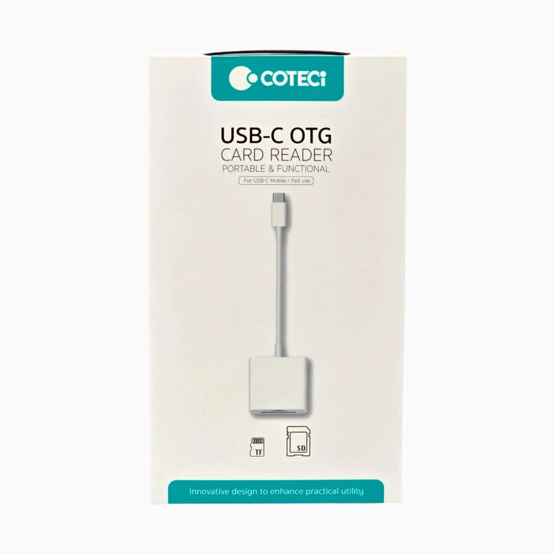 Coteci USB-C OTR Card Reader. Кард-Ридер фирмы Coteci в белом исполнении.