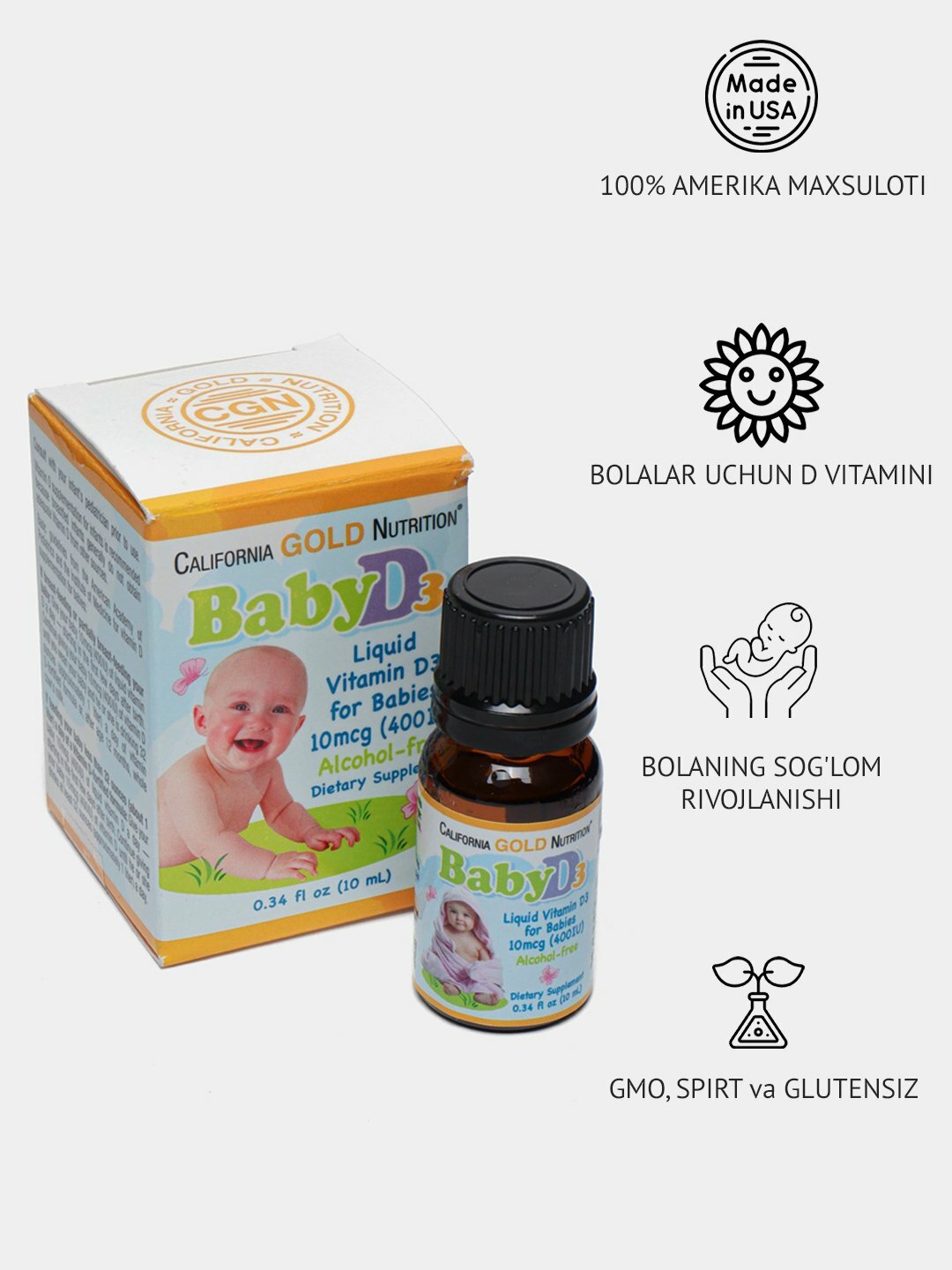 Жидкий Витамин California Gold Nutrition Baby D3 400МЕ, для детей, 10мл