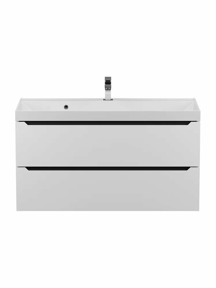 Тумба с раковиной Uperwood Tanos 100 подвесная, 100 см, белая, матовая, из МДФ, с ящиками, раковина для ванной, прямоугольная