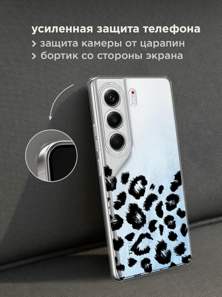 Чехол на Tecno Camon 40 Pro 5G / Текно Камон 40 Про 5G с принтом "Окрас леопарда фон черный", прозрачный — фото 1