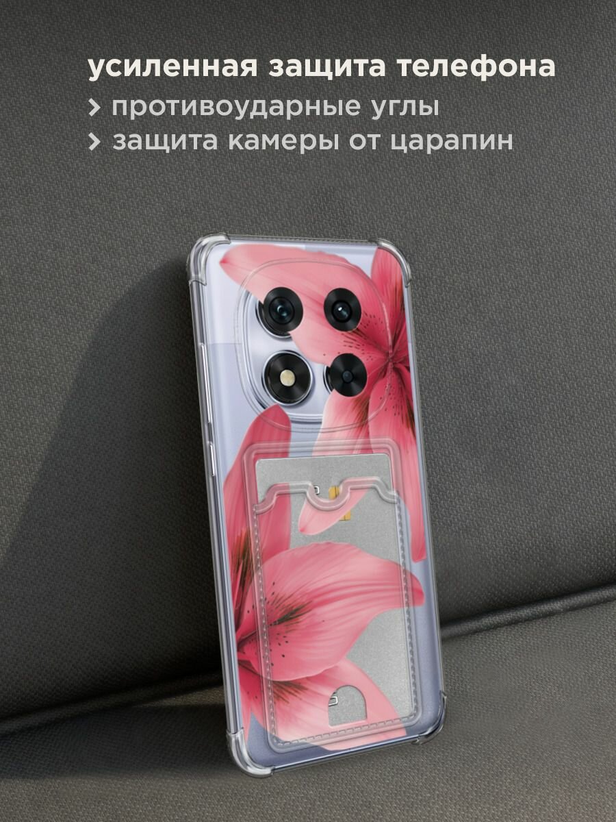 Чехол на Poco X7/Xiaomi Redmi Note 14 Pro 5G (Поко X7) с картой и принтом "Pink flower" — фото 1