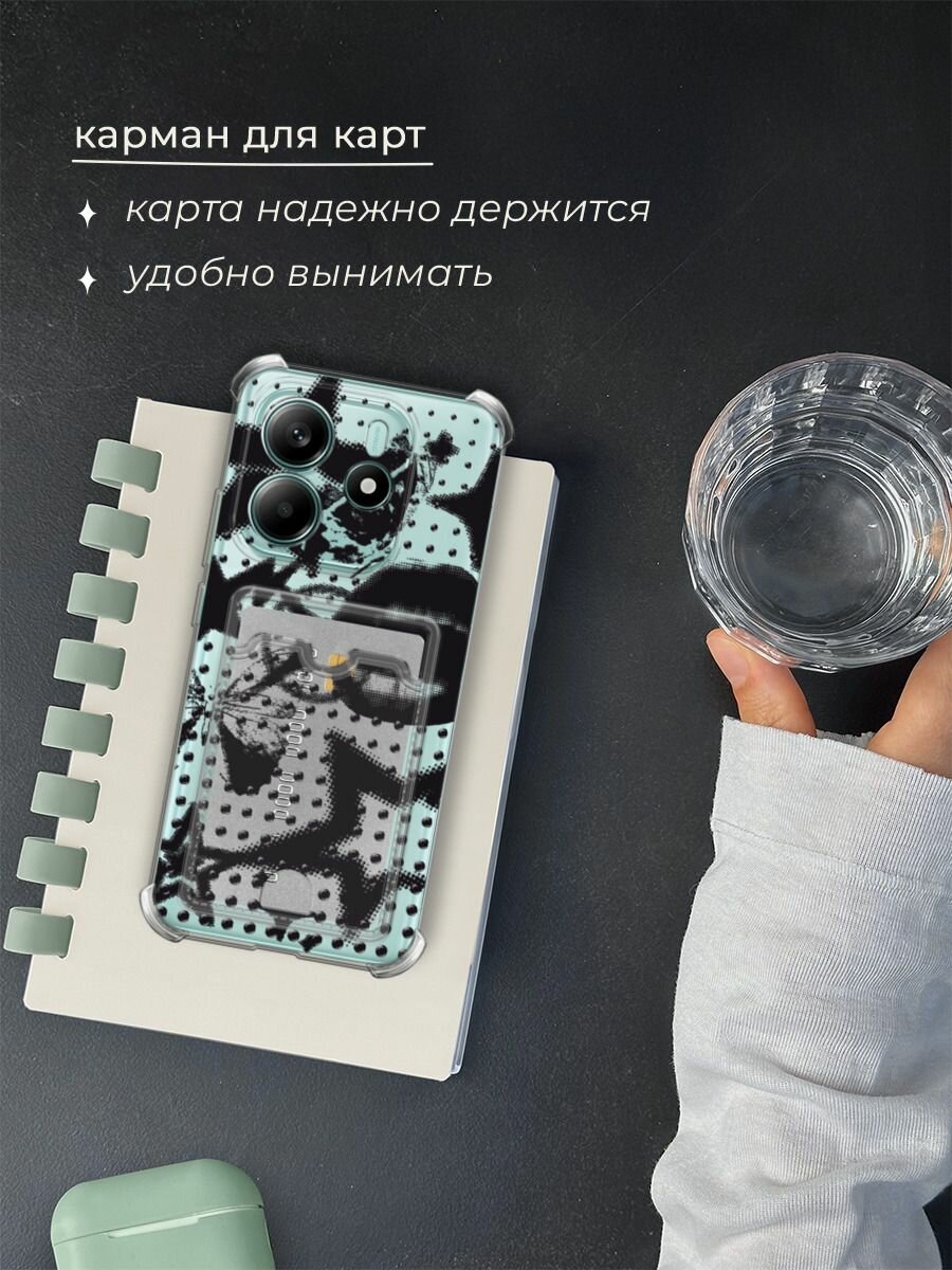 Чехол на Xiaomi Redmi Note 14 4G (Редми Нот 14 4G) с картой и принтом "Стильный черный 2" — фото 1