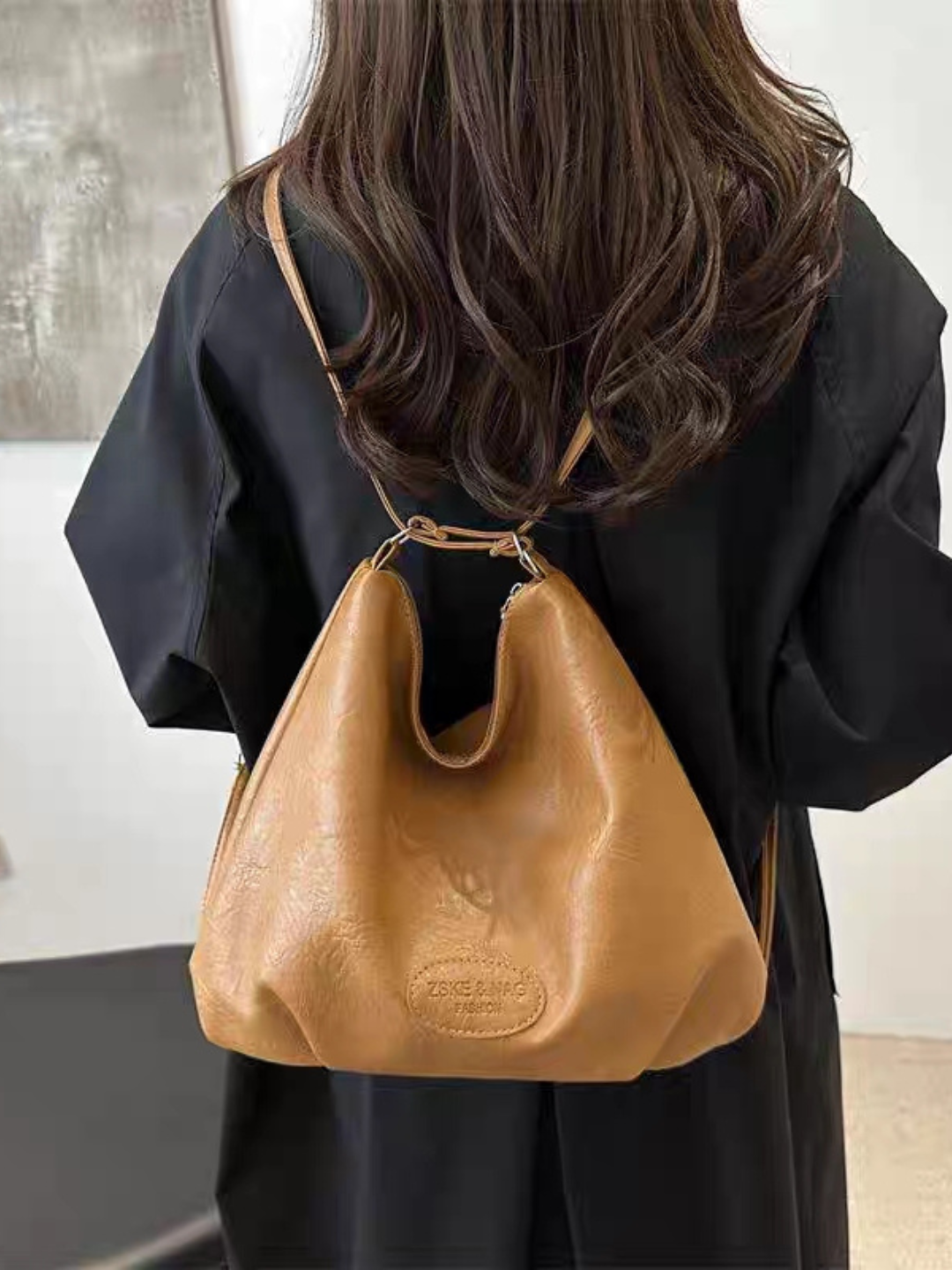 Сумка-рюкзак , фактура гладкая, горчичный — фото 1