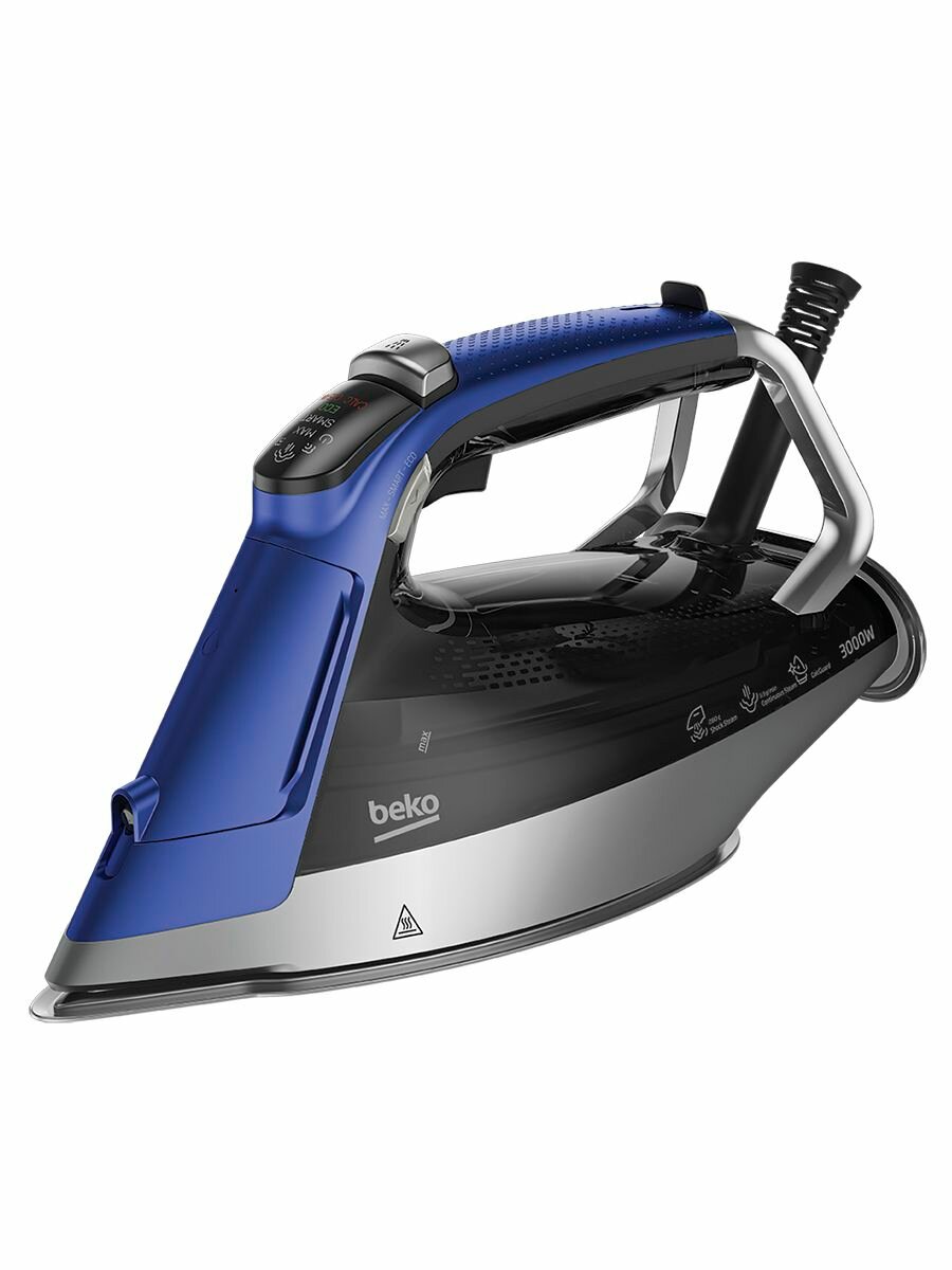 Утюг Beko SPA 9130 B 3000 Вт керамическая подошва 63 г/мин паровой удар 280 г/мин режим Турбо вертикальное отпаривание функция самоочистки черно-синий