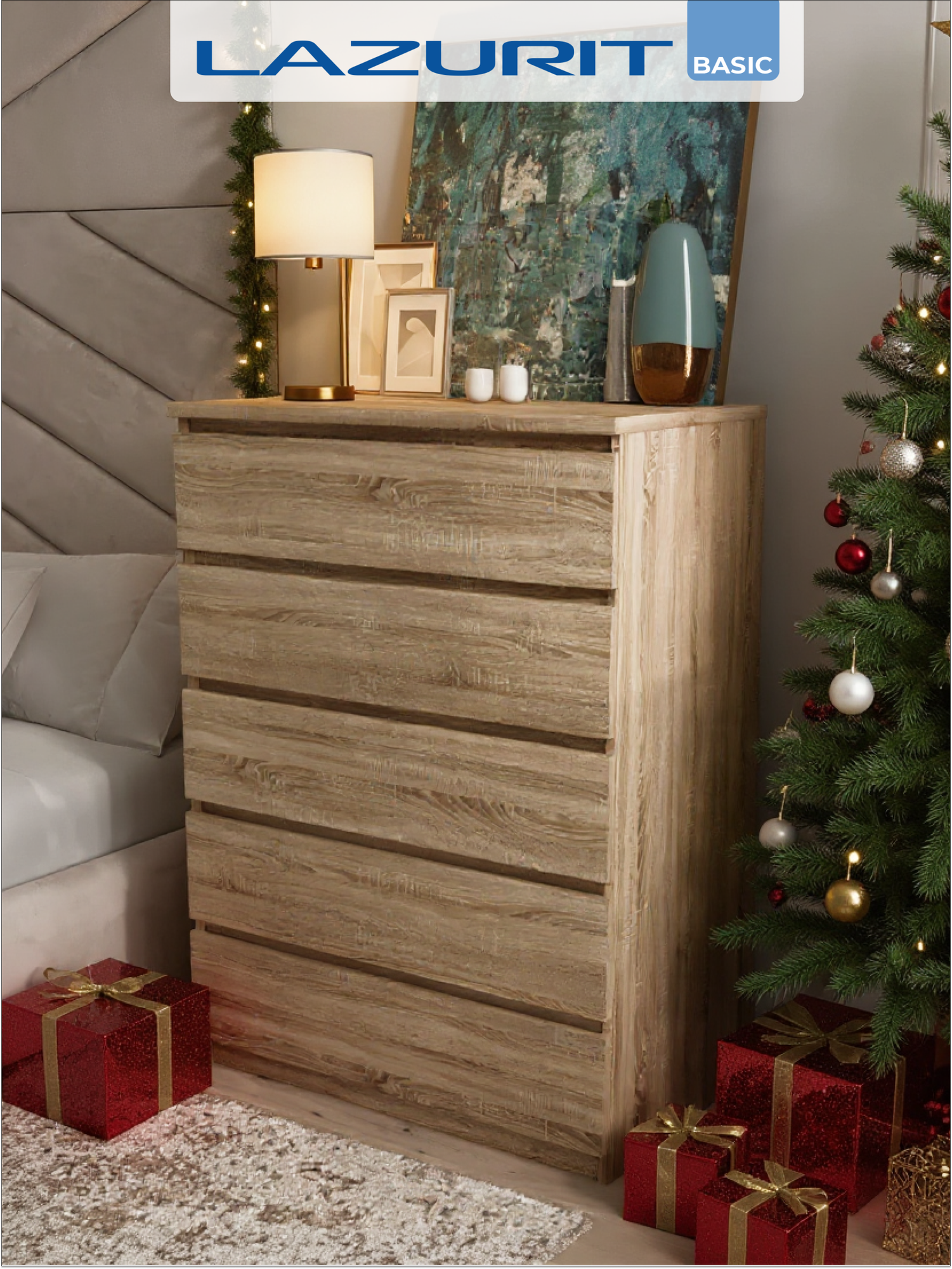 Комод для одежды большой деревянный Lazurit Ketrin высокий на 5 ящиков под телевизор в спальню или прихожую 79х51х113 см