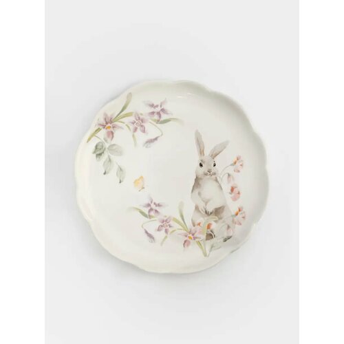 Тарелка закусочная 20 см керамика белая Кролик с цветами Flower Rabbit 1049₽