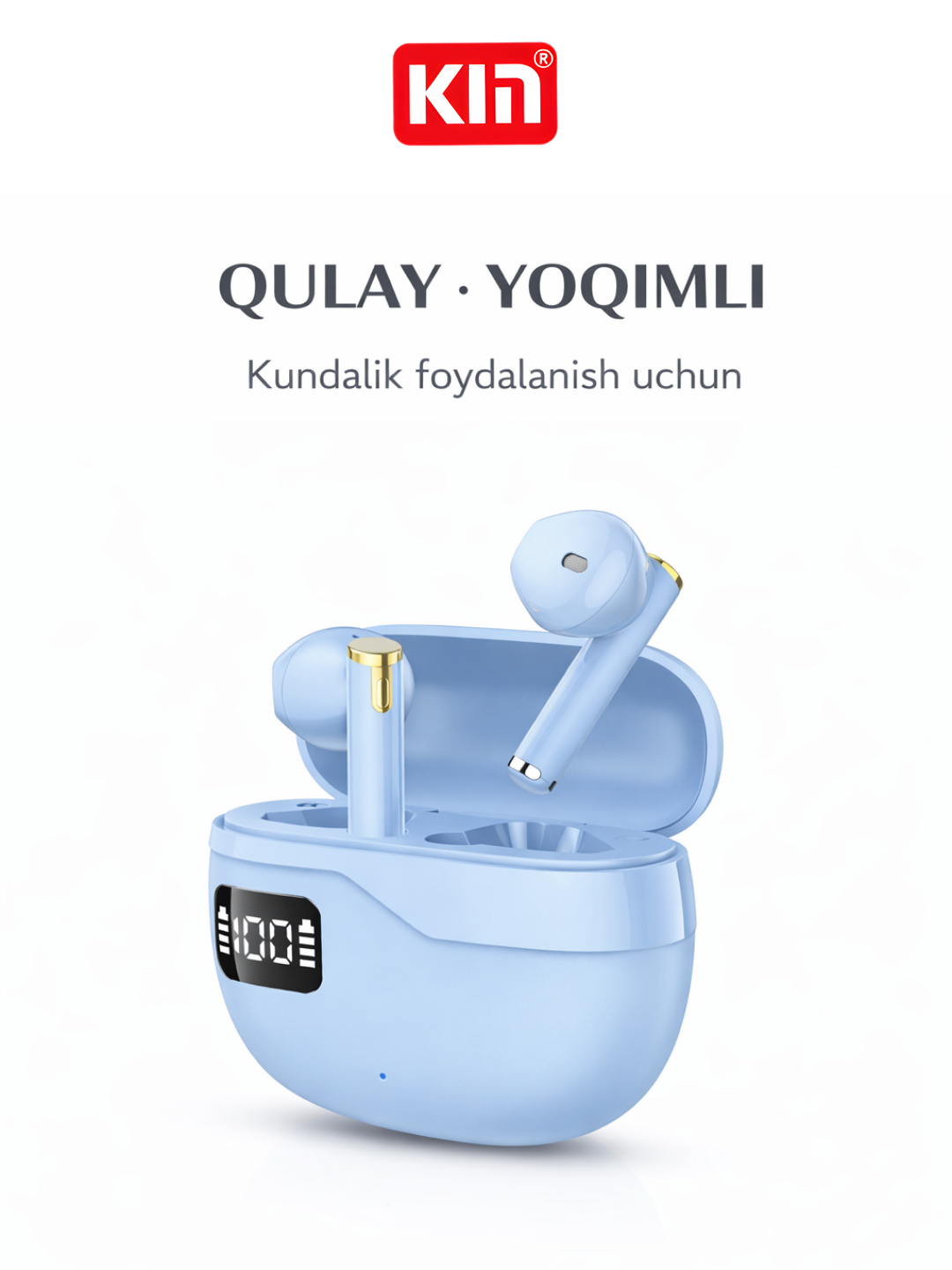 Наушники KIN KL56, TWS, Bluetooth 5.0, время работы 5 ч, зарядный кейс 350 mAh (Голубой)