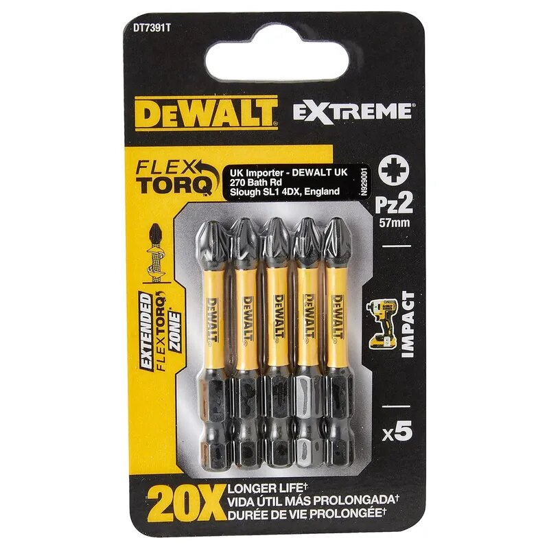 Набор бит DeWALT "EXTREME" PZ2 57мм 5шт. DT7391T-QZ — фото 1