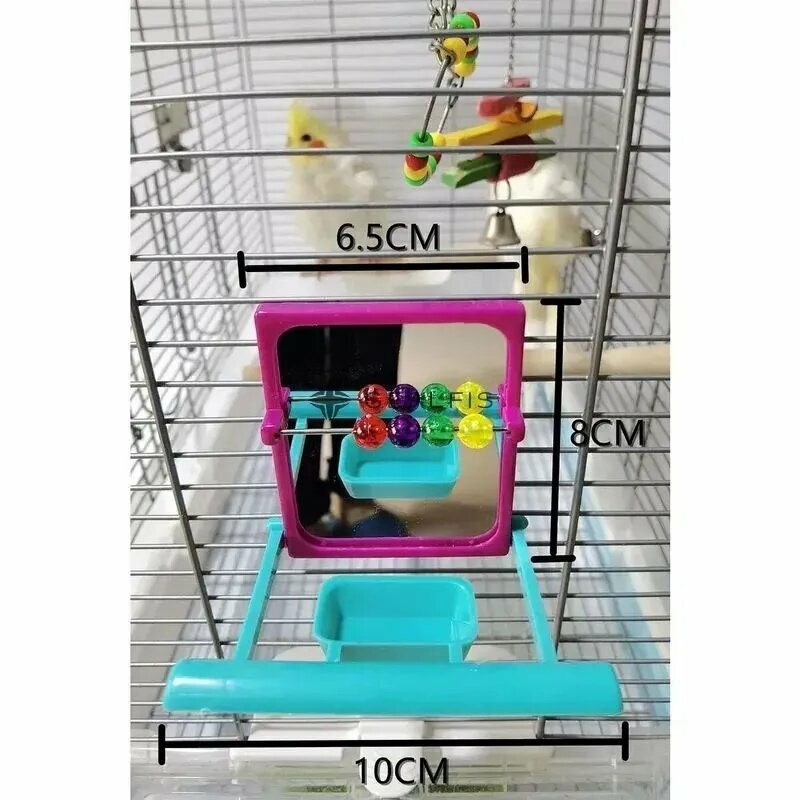 Зеркало в рамке с жердочкой и счетами Flamingo для птиц, 6 х 7.5 см