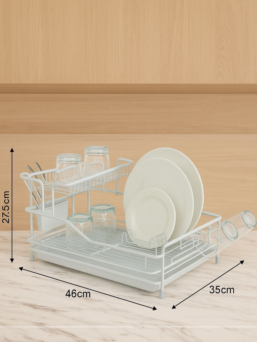 Сушилка для посуды настольная с поддоном и сливом, держатель приборов, нержавеющая сталь - Прозрачный
