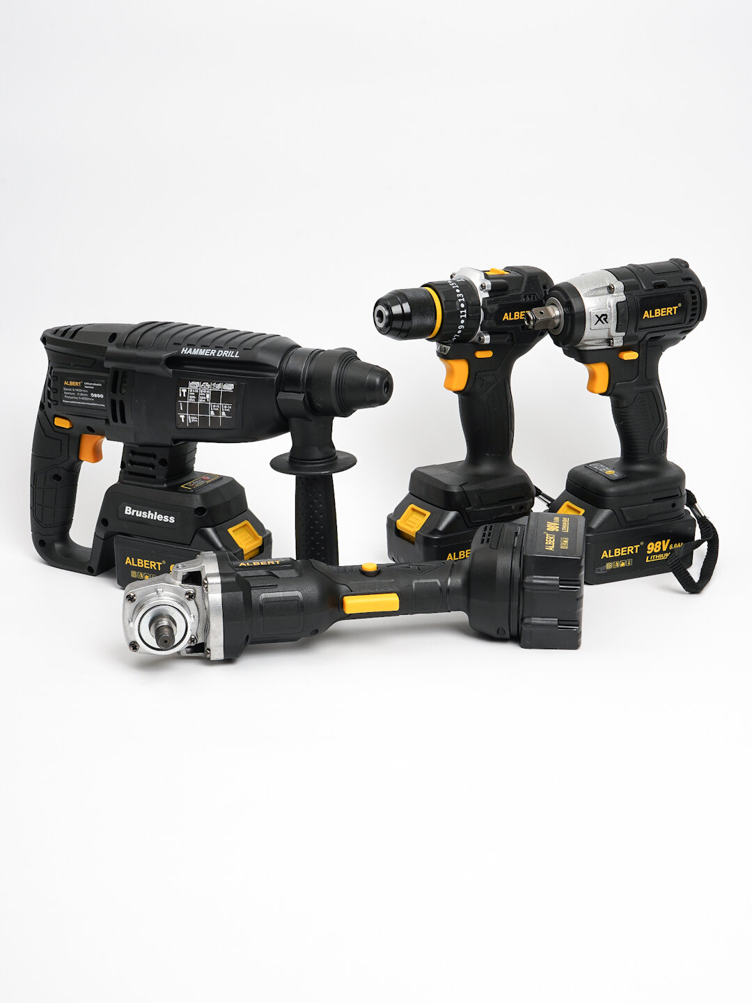 Набор 4 в 1 электроинструментов от ALBERT : Перфоратор - Шуруповерт - Болгарка - Гайковерт