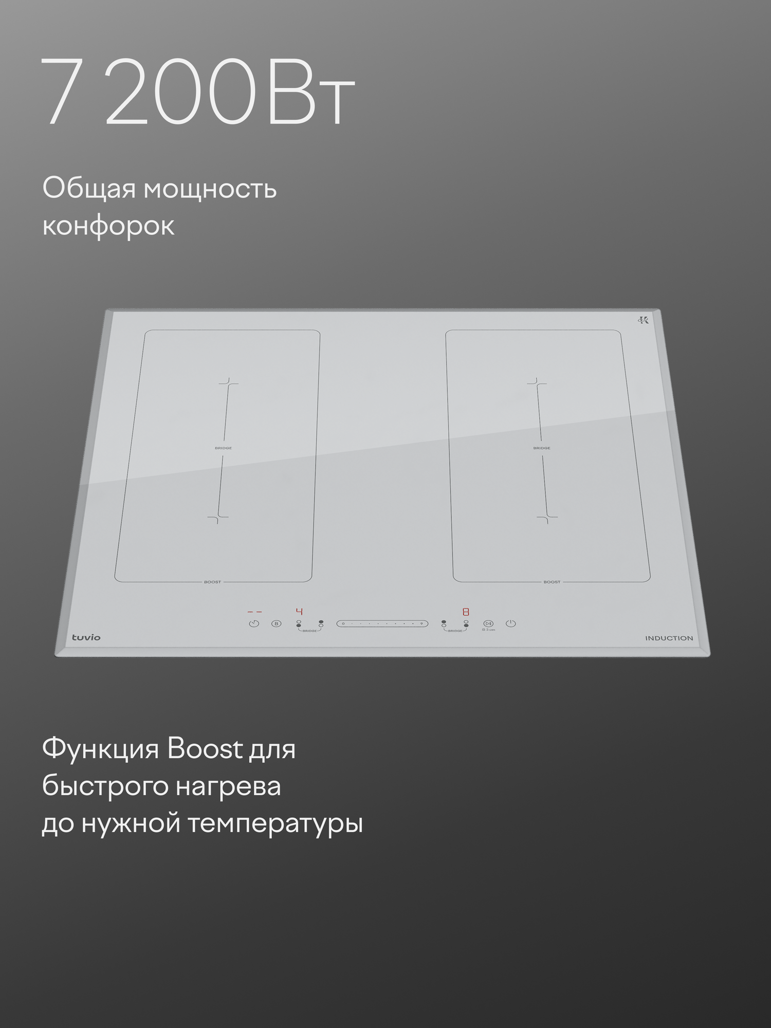 Индукционная варочная панель с инвертором Tuvio HIS48BW21, 60 см, белый, блокировка от детей, защитное автоотключение — фото 7