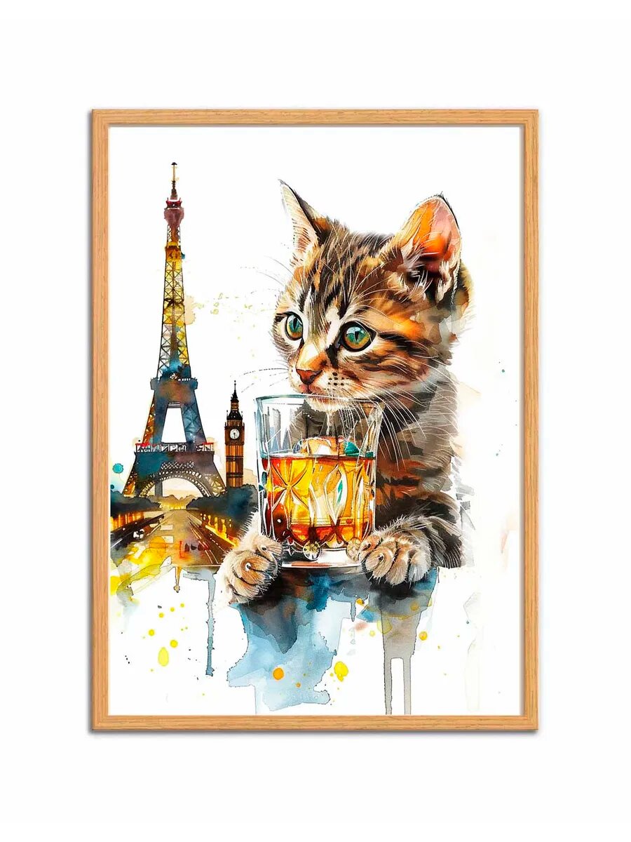 Американская короткошерстная кошка пьет Виски 5, Плакат 30x4