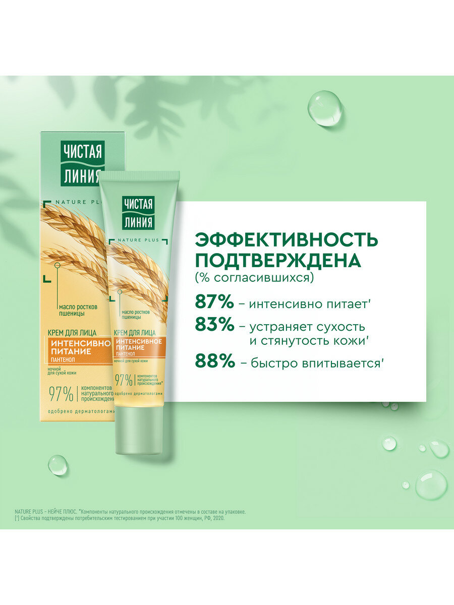 Чистая Линия ночной крем для лица Интенсивное питание для сухой кожи Гиалурон и масло ростков пшеницы 40 мл — фото 1