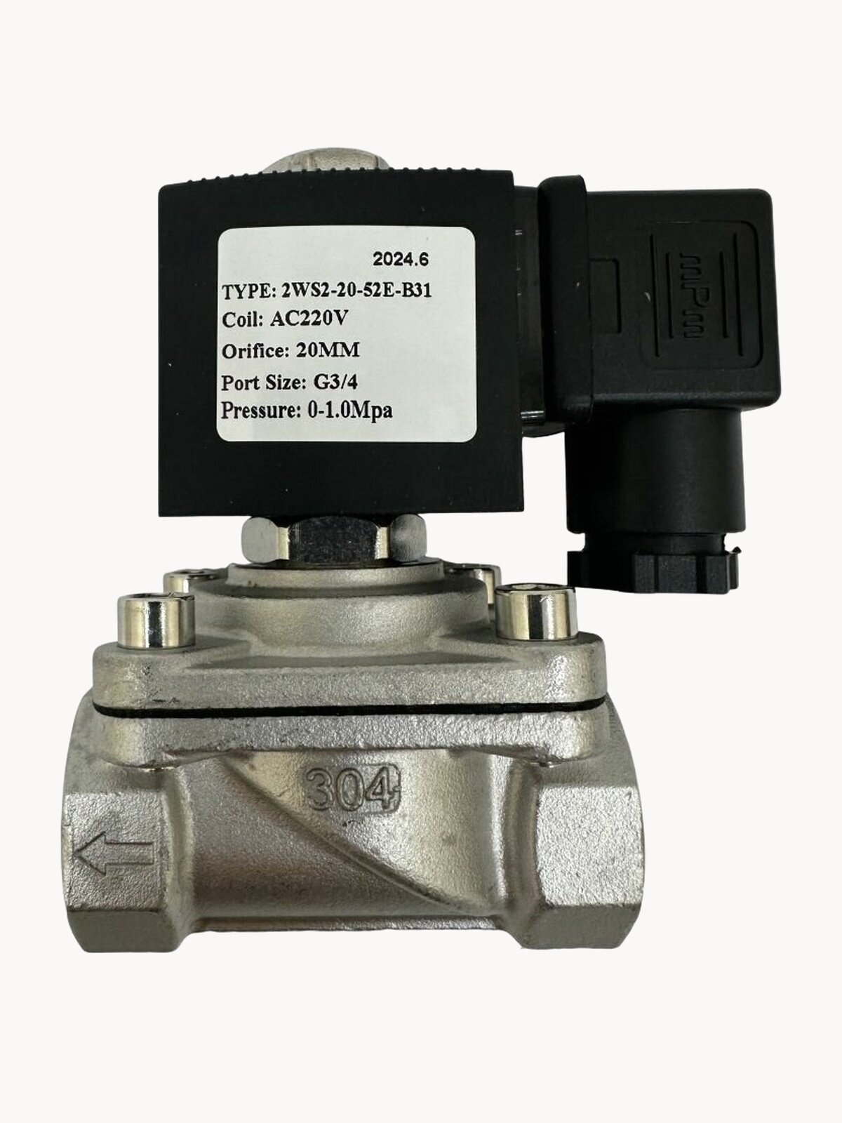 Электромагнитный клапан 220В соленоидный 3/4" нержавеющая сталь