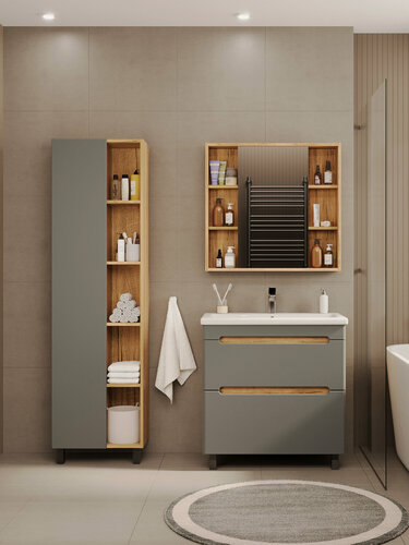 Изображение товара Шкаф-пенал напольно/подвесной Vannika Canto 50 для ванной комнаты, дуб вотан, графит софт