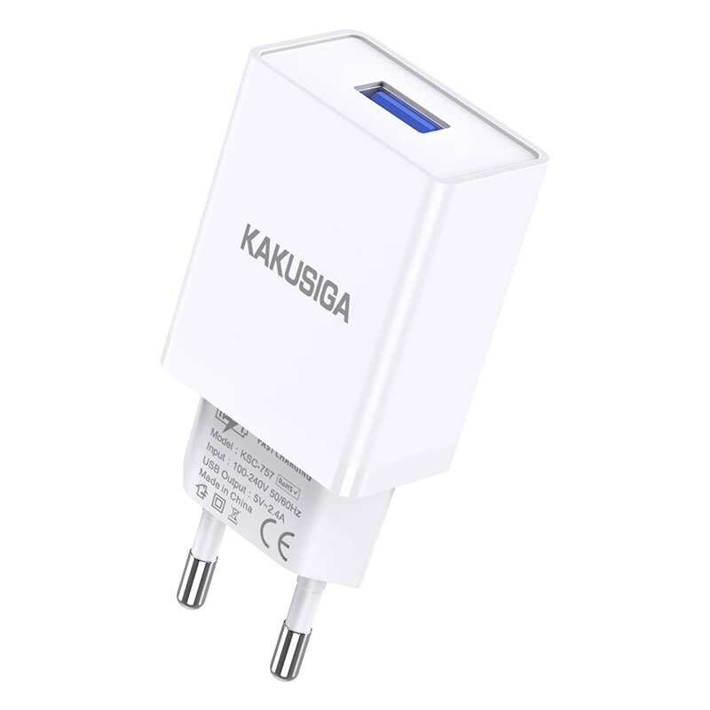 Сетевое зарядное устройство KAKUSIGA KSC-757-1, адаптер питания USB, 220В, универсальный, белый