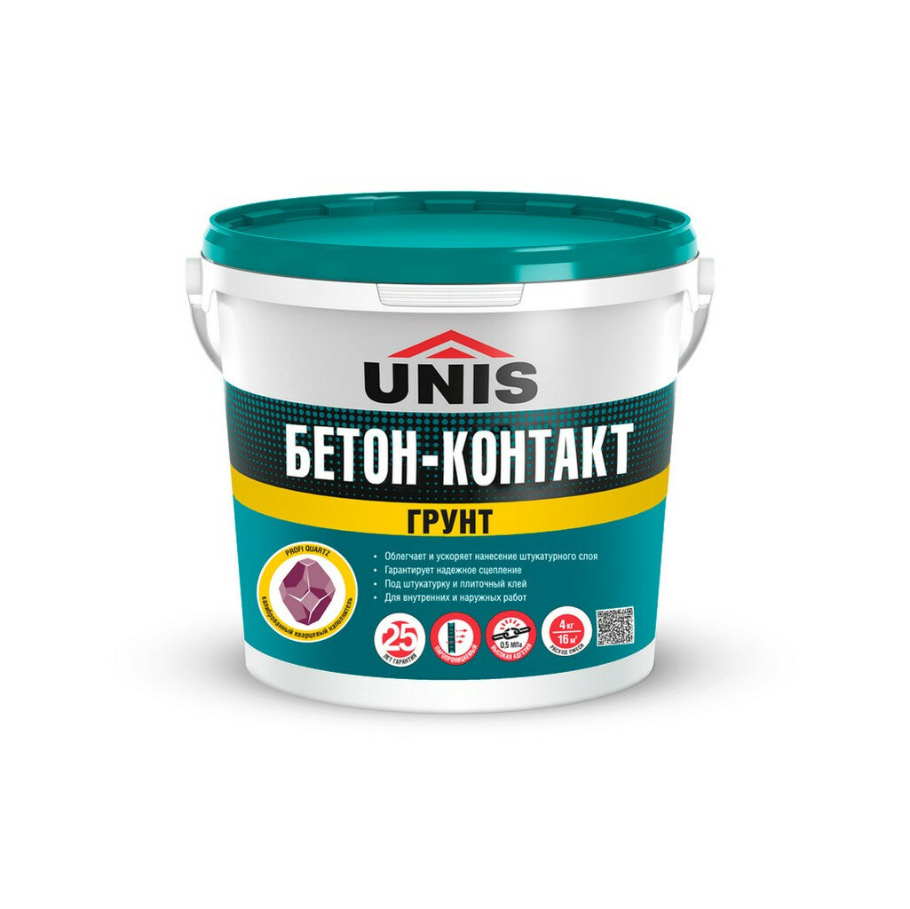 Грунт Unis "Бетон-контакт", кварцевый песок, готовый раствор, 4л