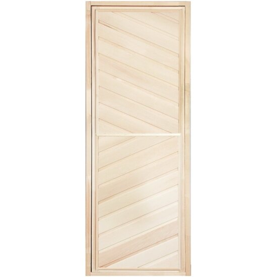 Дверь для бани глухая Банная Линия диагональная с ребром липа коробка липа петли 19х07м