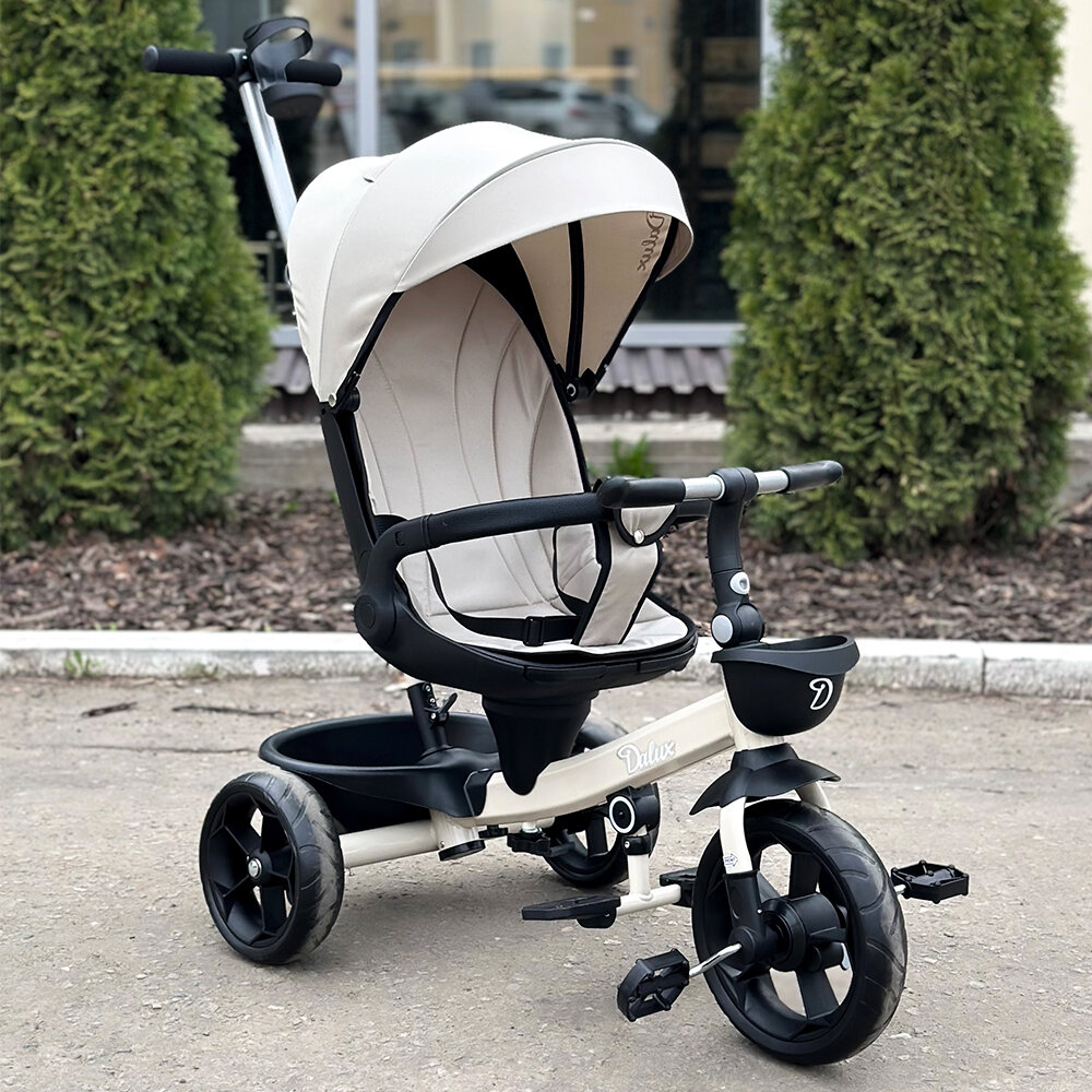 Детский трёхколёсный велосипед BREND LUXMOM DALUX ORIGINAL 3000, с родительской ручкой, до 4х лет, бежевый