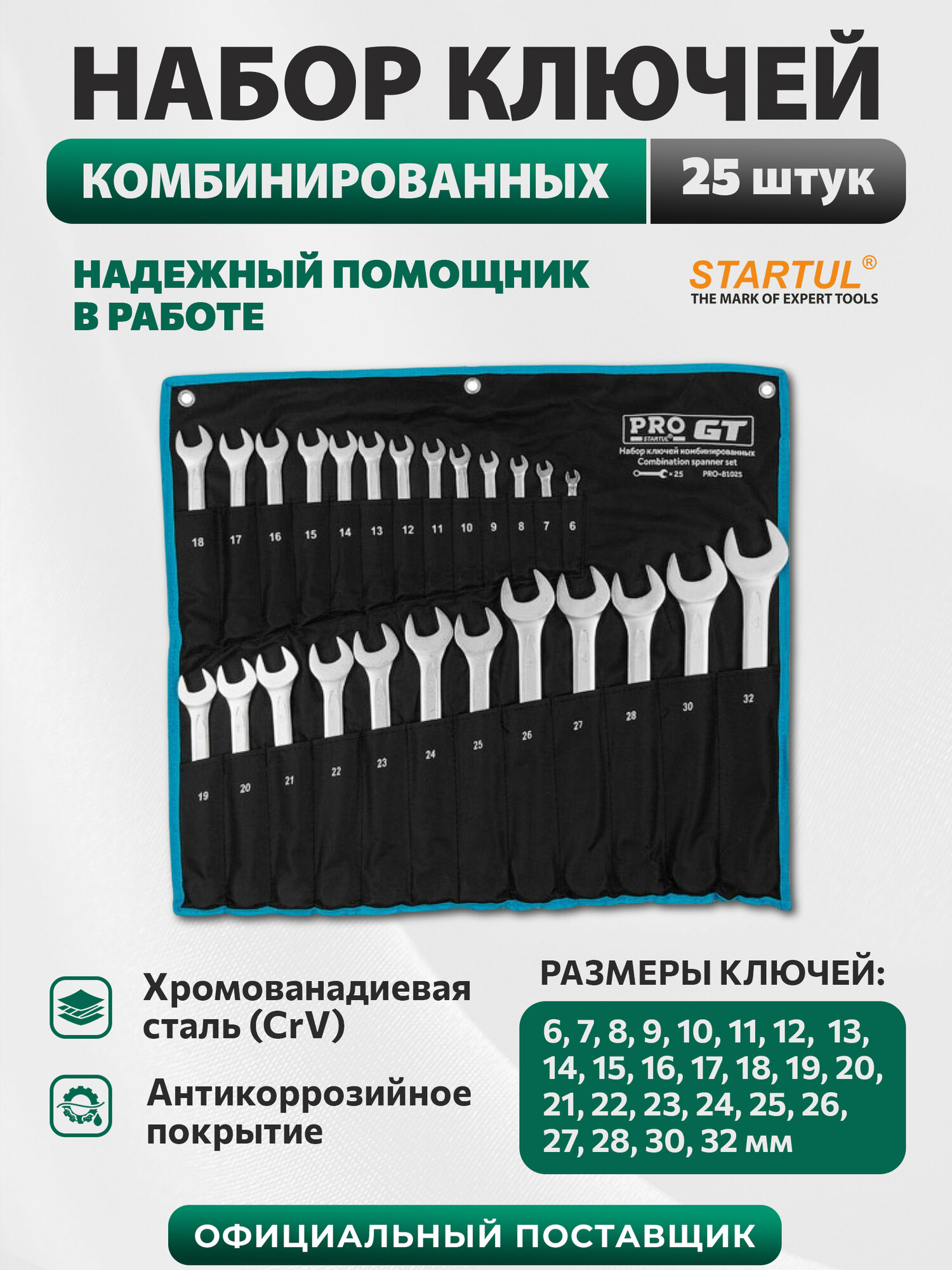 Набор ключей комбинированных PRO STARTUL GT PRO-81025, размер 6-32 мм, 25 предметов