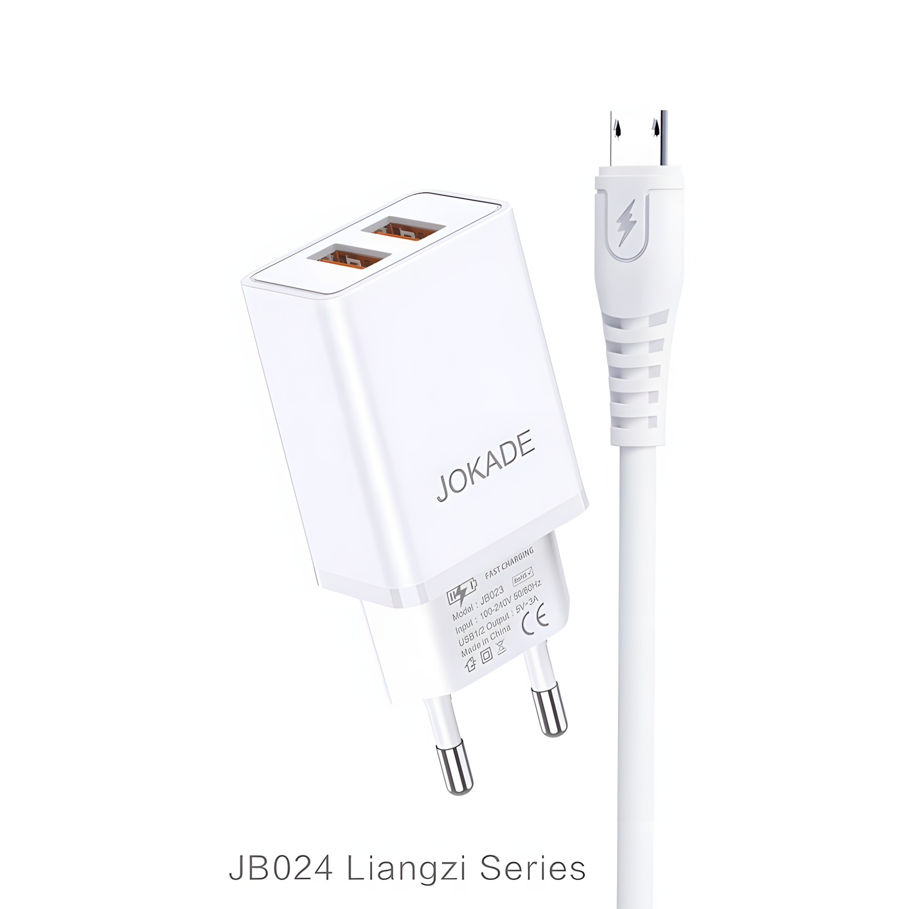 Сетевое зарядное устройство KAKUSIGA JB024, с кабелем V8, белое, для смартфонов и планшетов
