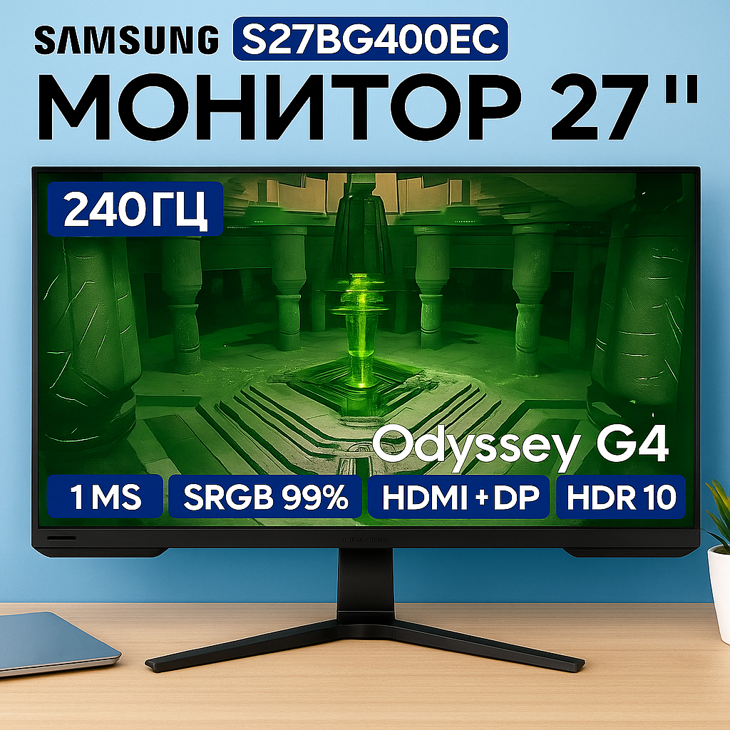 Монитор Samsung S27BG400EI, 27", IPS,1ms, 240hz, 400cd, G-Sync, CN