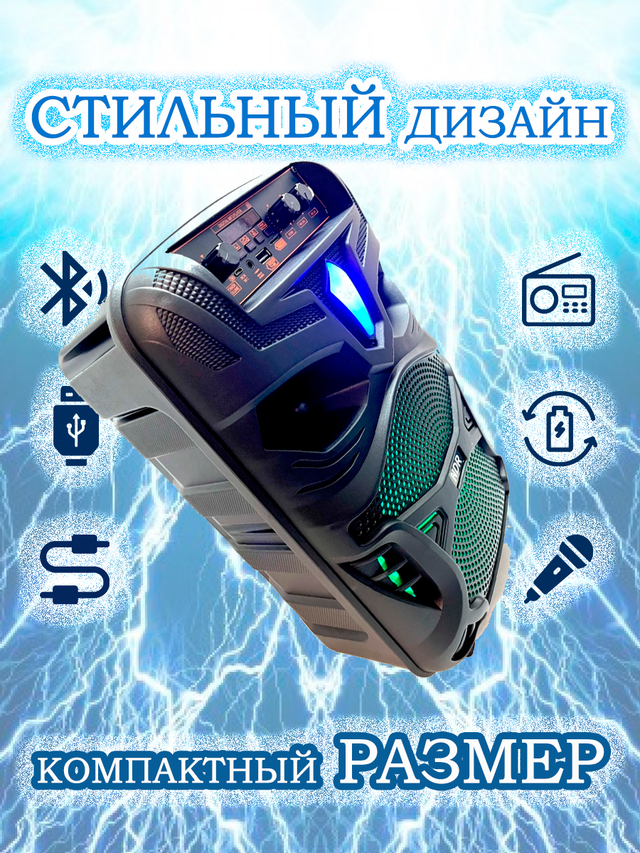 Беспроводная Bluetooth мощная колонка-чемоданчик NDR Dance BOX с микрофоном для караоке — фото 1