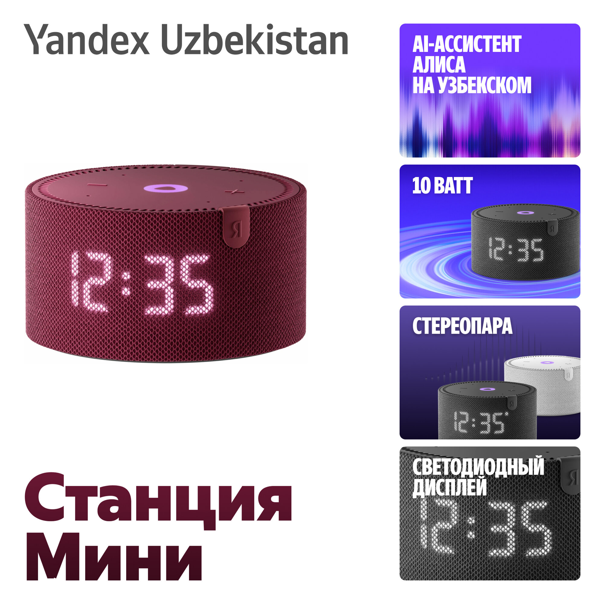Умная колонка Яндекс Станция YNDX-00020 мини плюс, моно, голосовое управление, выход аудио