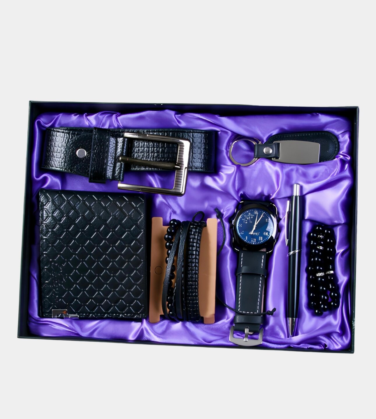 Мужской подарочный набор Кошелек, Часы, Ручка, Браслет, Ремень, Чётки подарочная упаковка