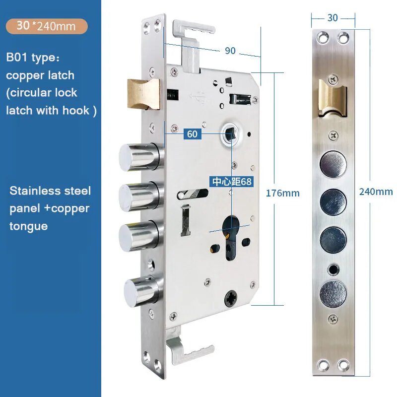 Корпус умного дверного замка из нержавеющей стали со сканером отпечатков пальцев, B01 30X240