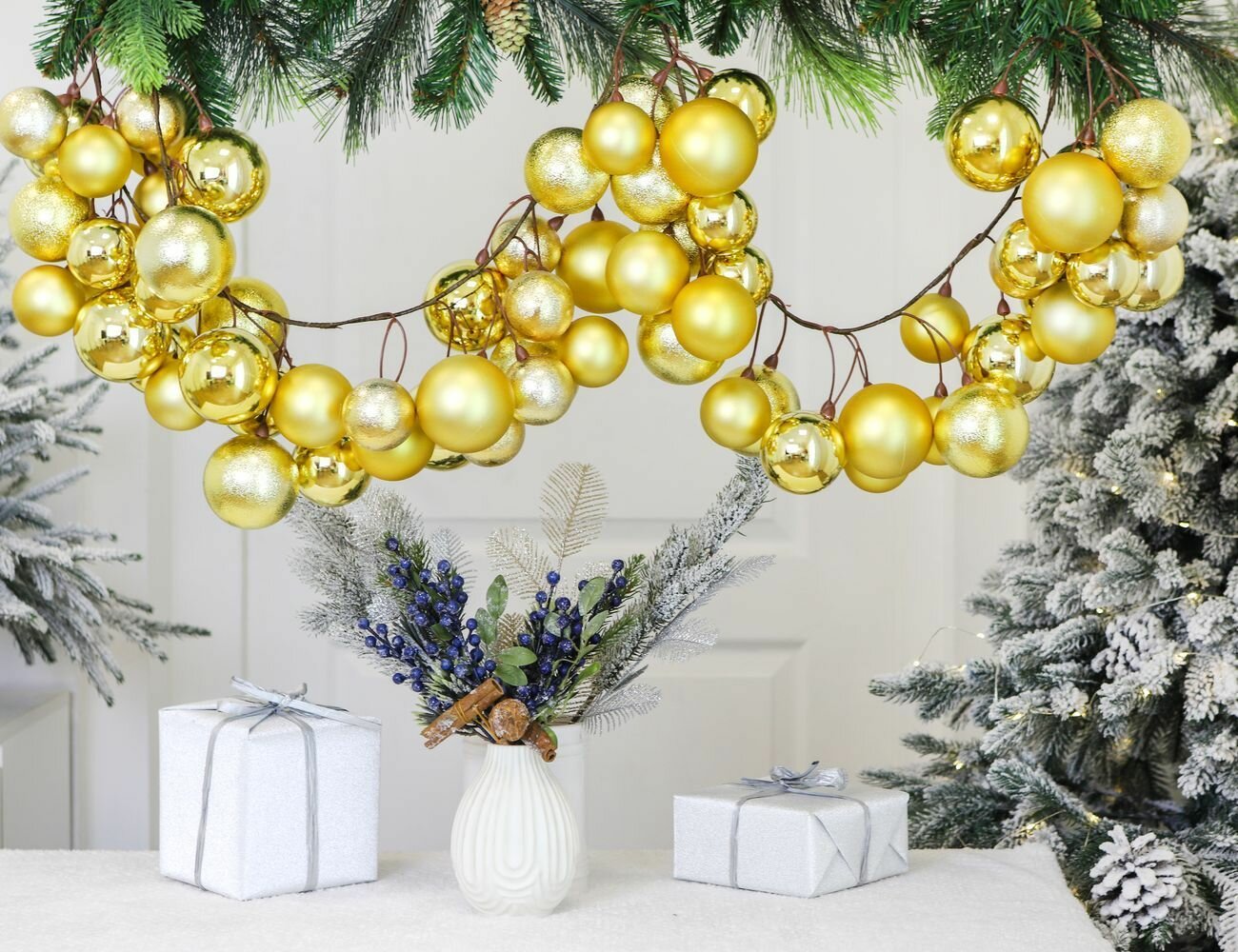 Гирлянда из шаров 6-8 см новогодний каскад: золотая россыпь пластик 180х17 см Winter Deco 1097080