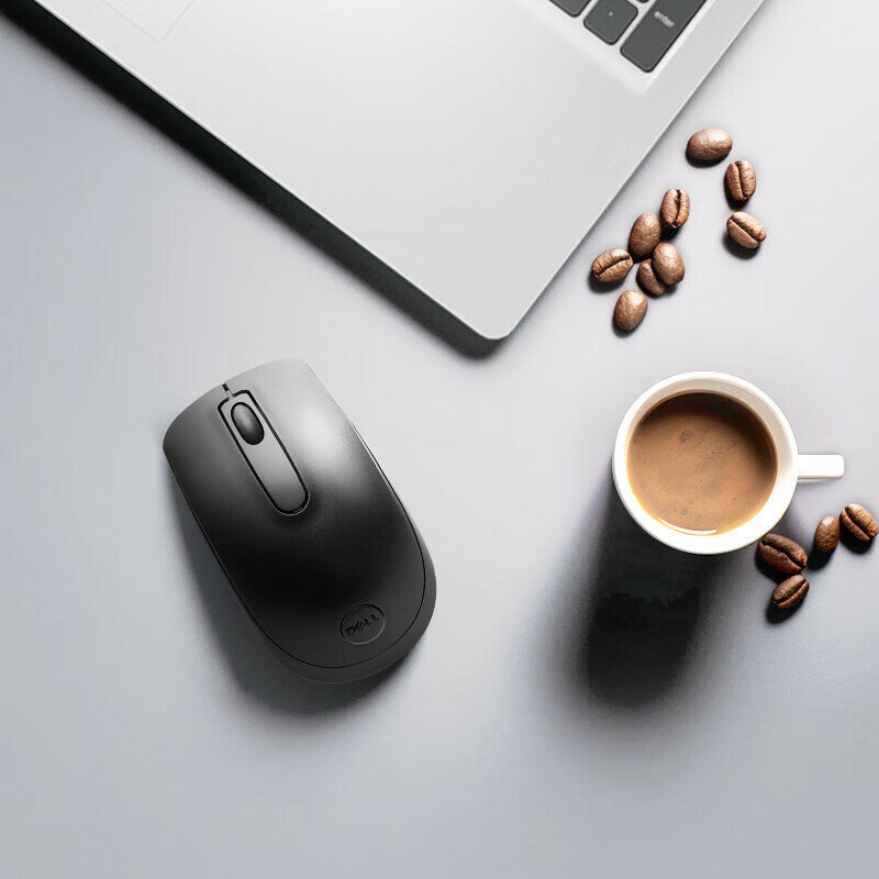 Dell WM118 Mouse, Wireless Mouse, Office Mouse, Symmetrical Mouse, Wireless Mouse, Black, with 2.4G Wireless Receiver