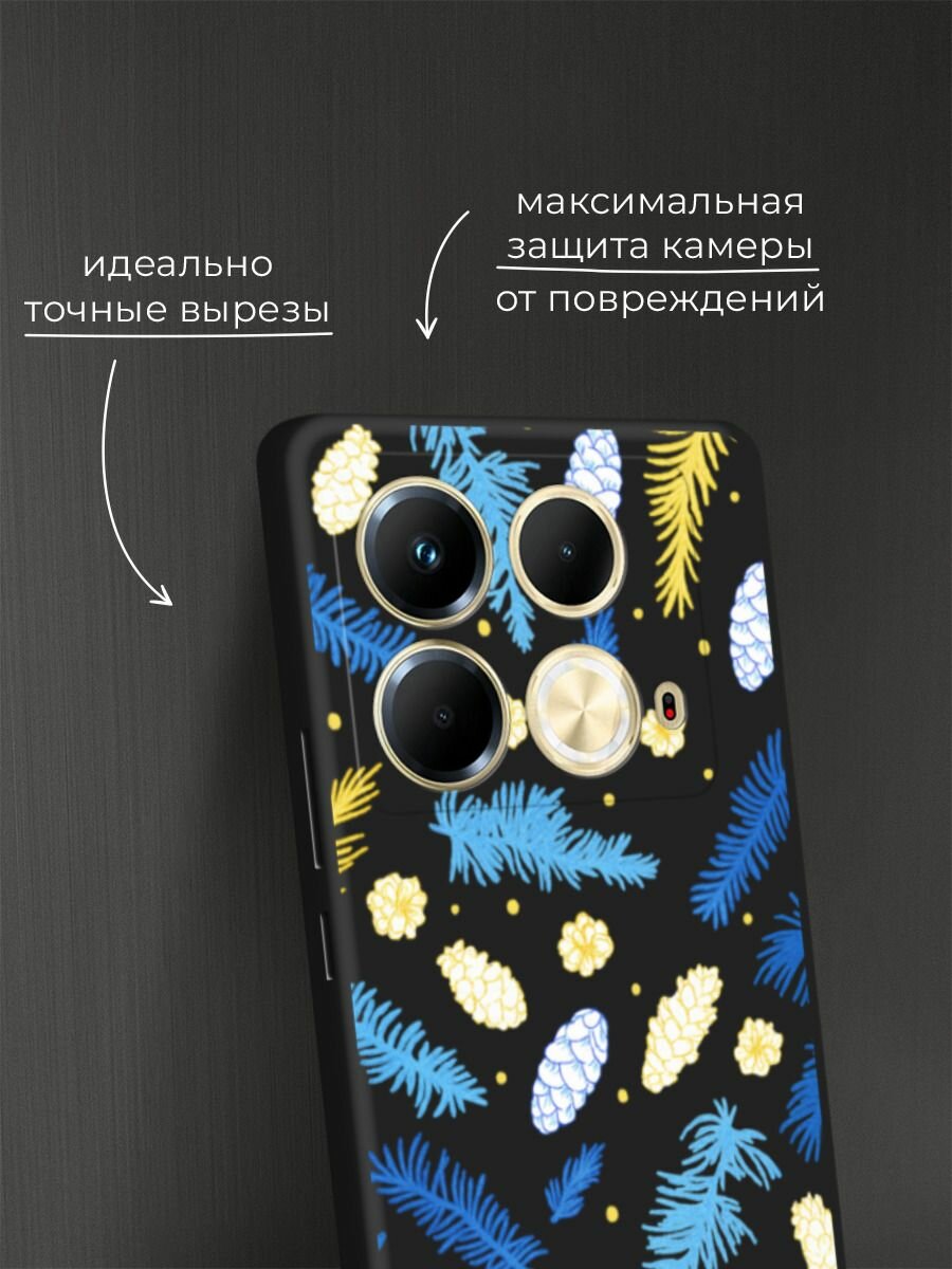Черный матовый чехол на Infinix Note 40 / Инфиникс Нот 40 с принтом "Елки и шишки" — фото 1
