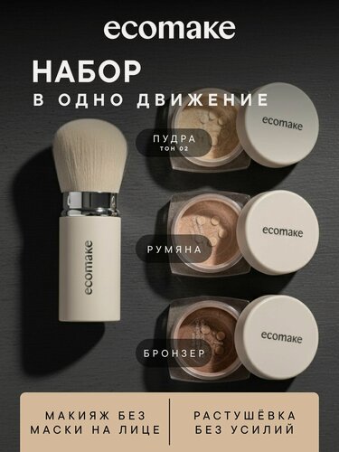 Изображение товара Набор декоративной косметики 4 в1 Пудра Румяна Бронзер Кисть кабуки