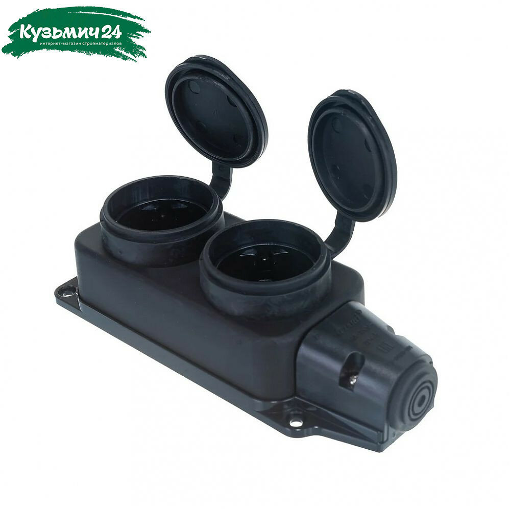 Колодка удлинителя 2-местная Lezard 2 106-0400-110 с заглушкой с заземлением каучук черная 3.5 кВт