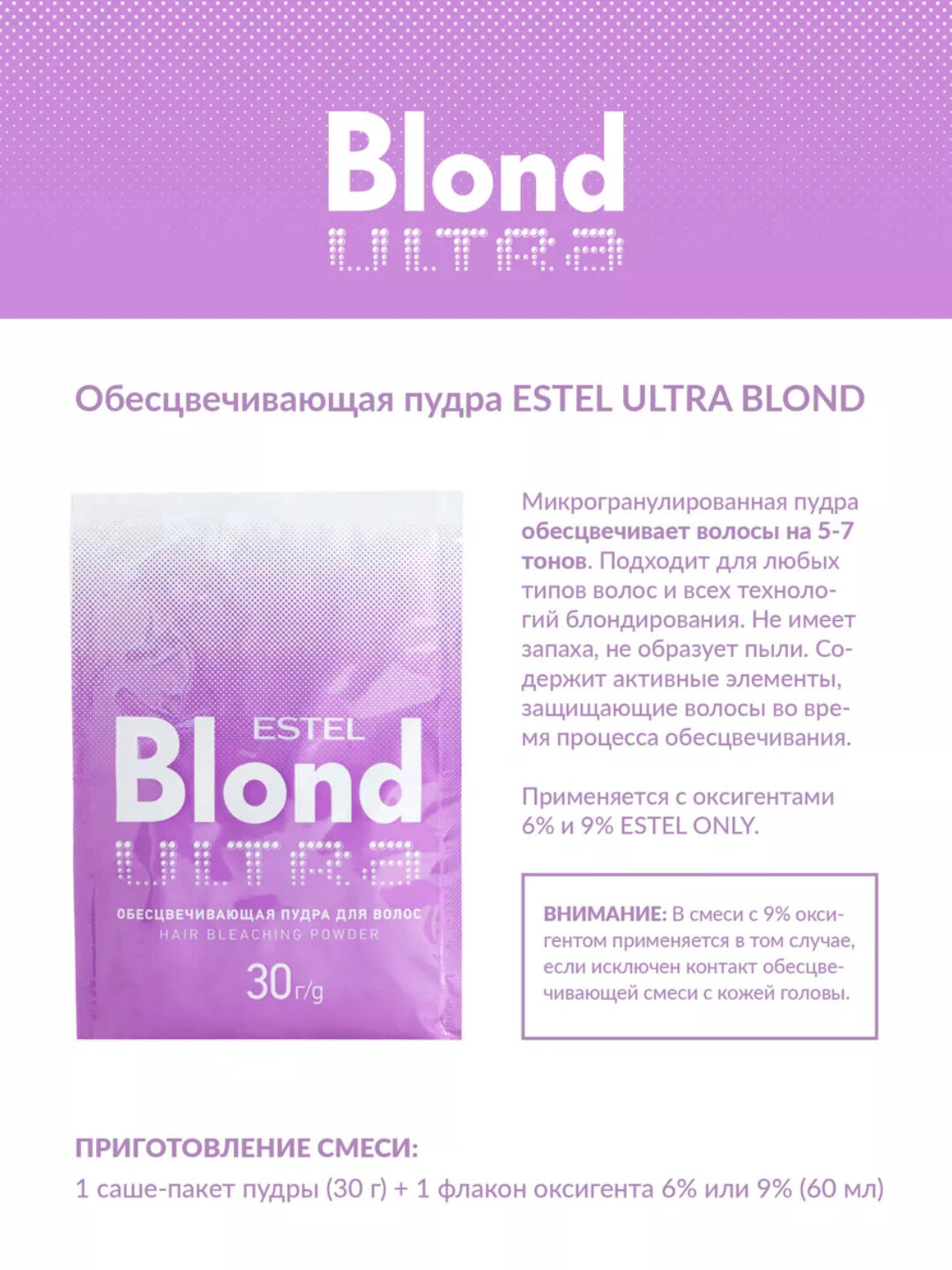 Обесцвечивающая пудра и оксигент 6% и 9% для волос, Estel Ultra Blond - Оксигент 6% — фото 1