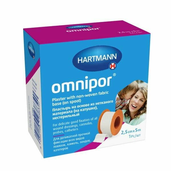 Пластырь гипоаллергенный из нетканого материала белый Omnipor/Омнипор 5м х 2,5см