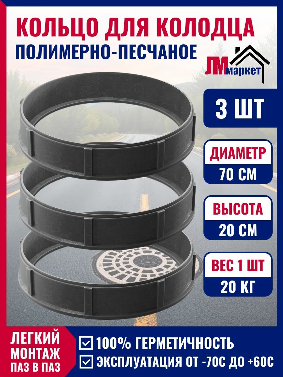 Кольцо полимерно-песчаное для смотрового колодца d 07 метра 3 шт.