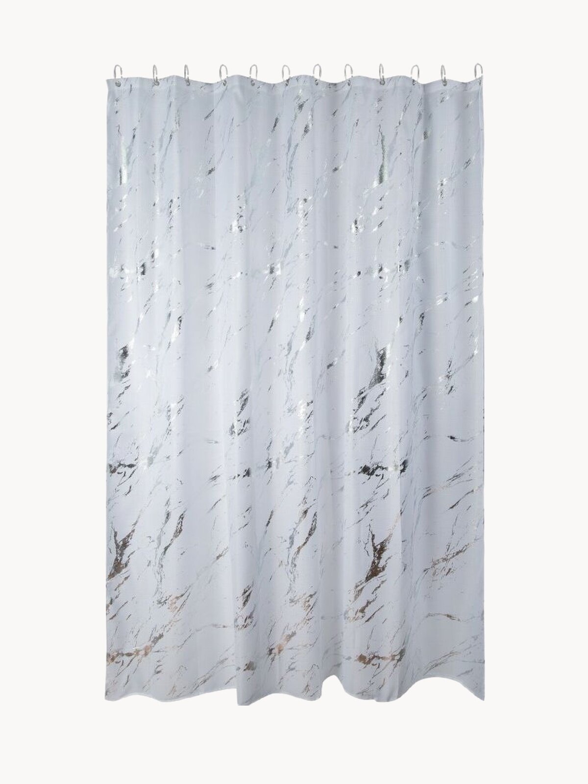 Штора для ванной тканевая мраморная белая с серебром 180 на 180 см