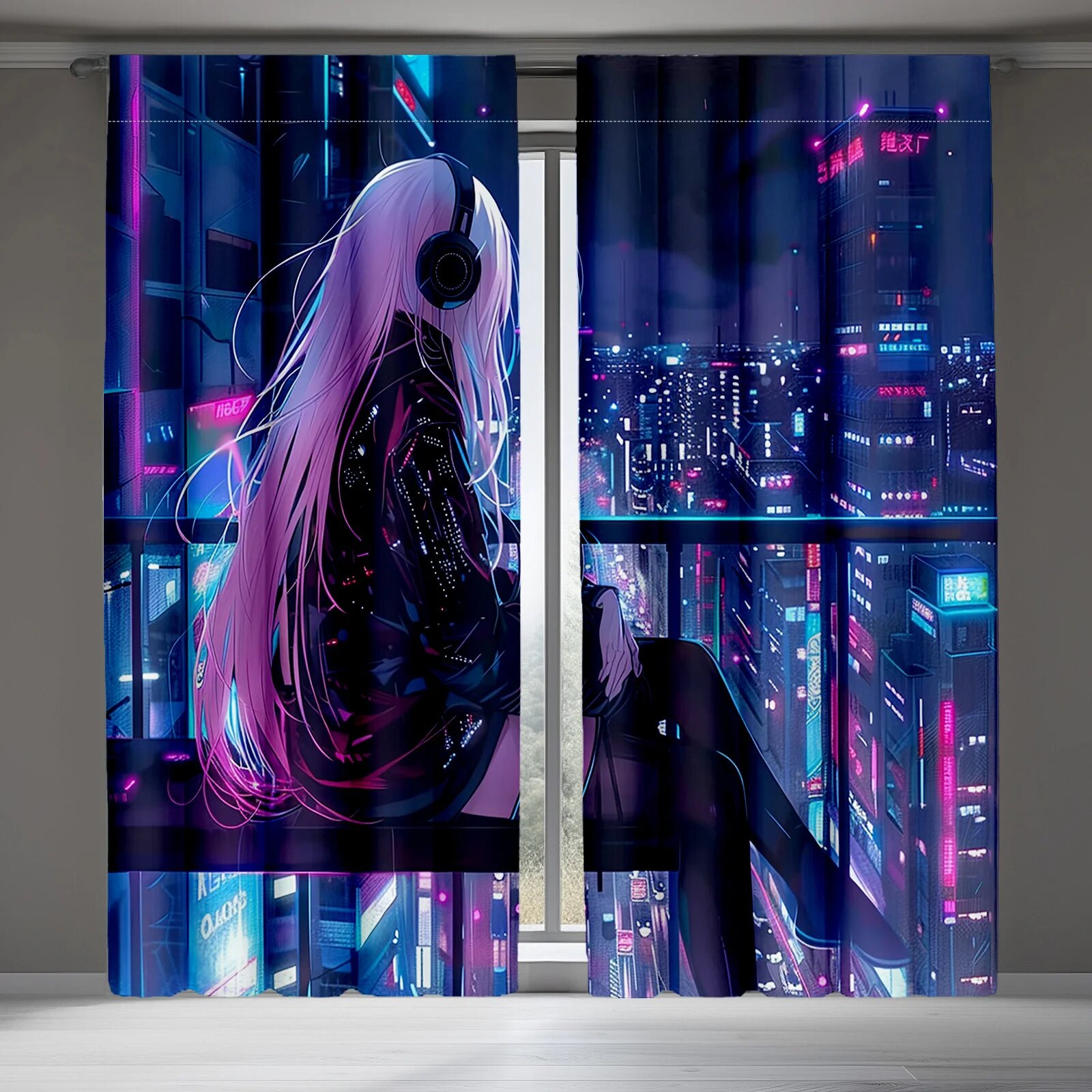 2 шт. шторы из полиэстера, футуристическое аниме, просвечивающиеся 53x116cm 2pc
