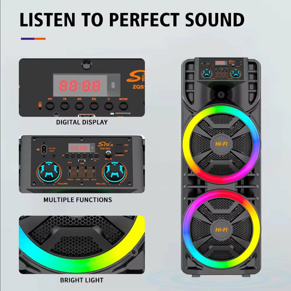 Sing-e, ZQS12203, мультимедиа акустическая система, SUPER BASS, 6000 мАч, Праздничное настроение всегда с вами!