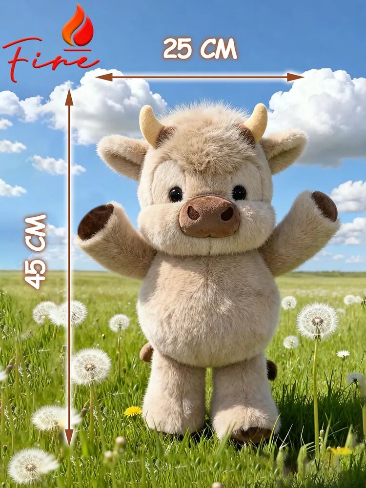 Мягкая игрушка "Бегущий Теленок", плюшевая, хакий цвет, 45см, 1шт