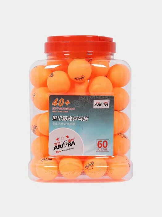 Шарики для настольного тенниса Aurorа, пластиковые, диаметр 40+, 60шт